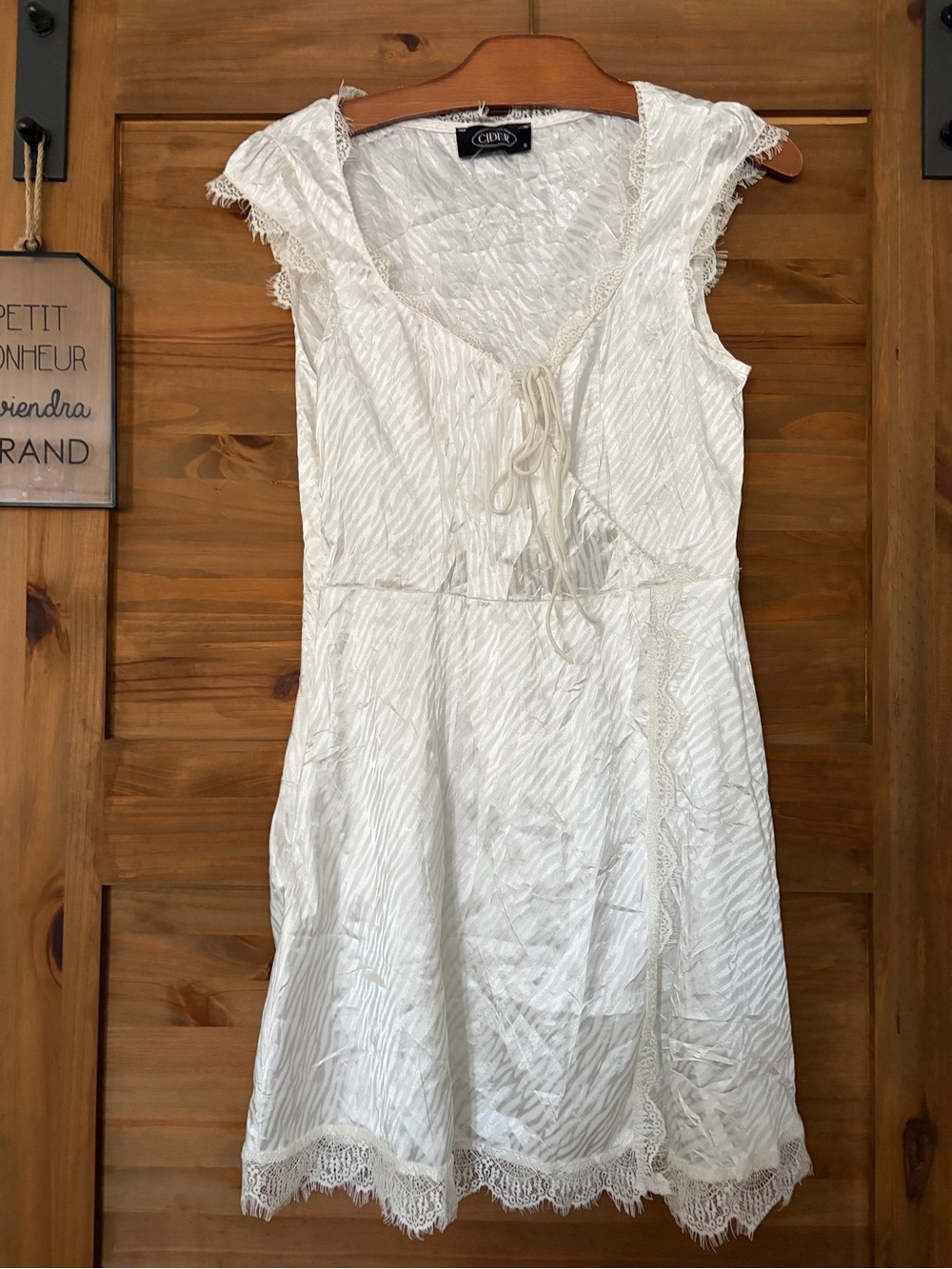 Cider White Lace-Trim Tie-Front Mini Dress